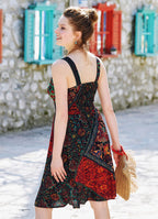 Double Breasted Neck Line Shirred Waist Bohemian Sundress