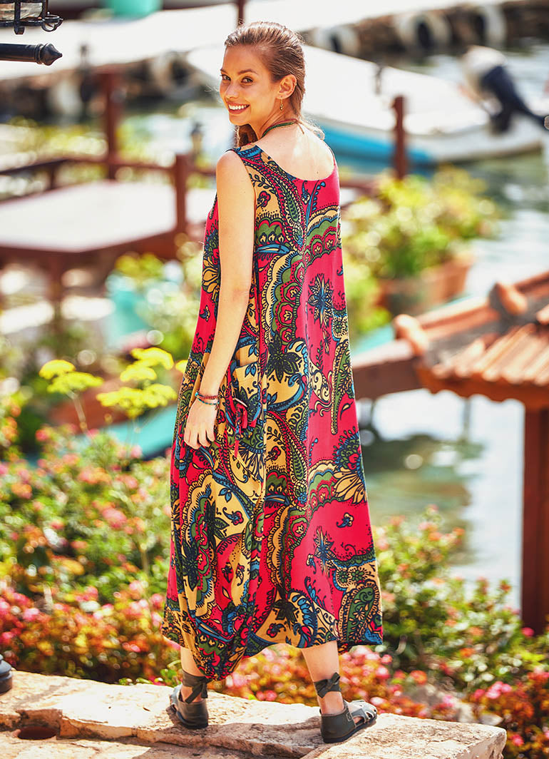 Sleeveless Paisley Print Bohemian Style Loose Fit Maxi Dress