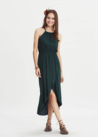 Halter Neck Wrap Front Boho Chic Evening Dress