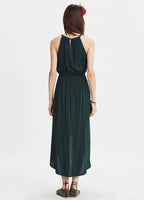 Halter Neck Wrap Front Boho Chic Evening Dress