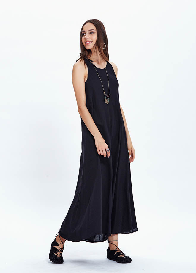 Halter Neckline Strappy Maxi Black Sundress