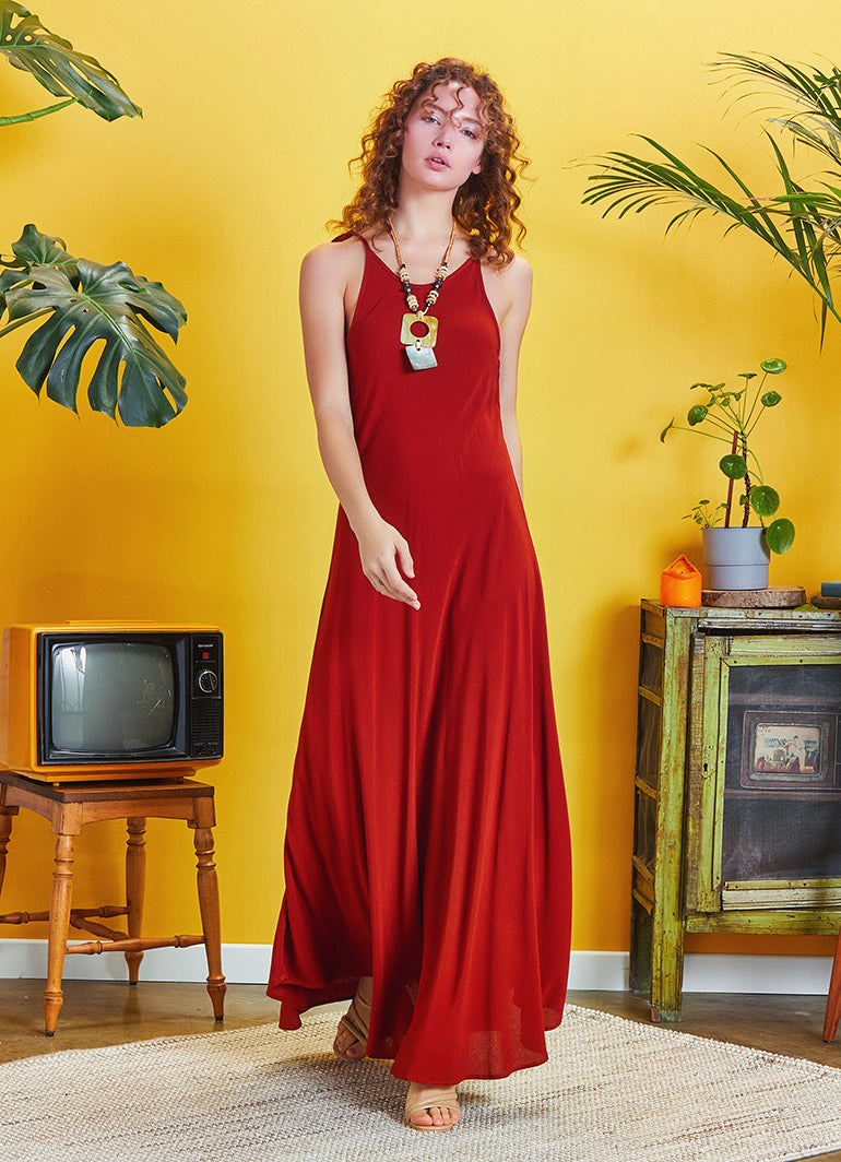 Halter Neckline Strappy Maxi Tile Sundress
