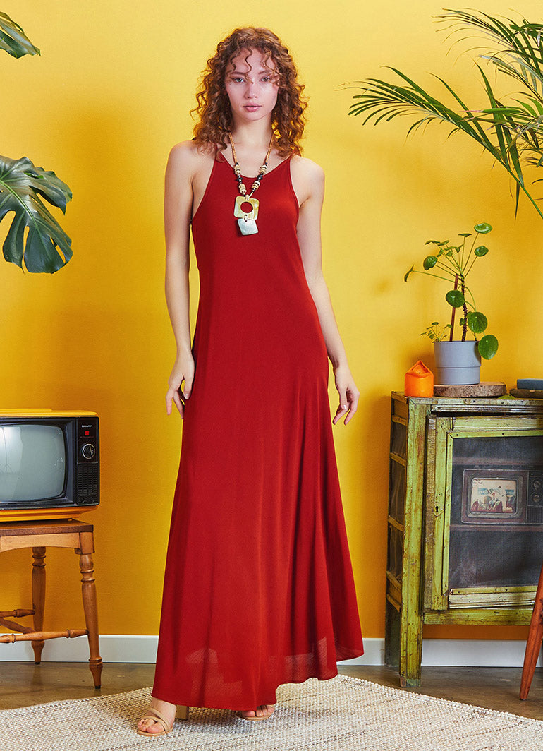 Halter Neckline Strappy Maxi Tile Sundress