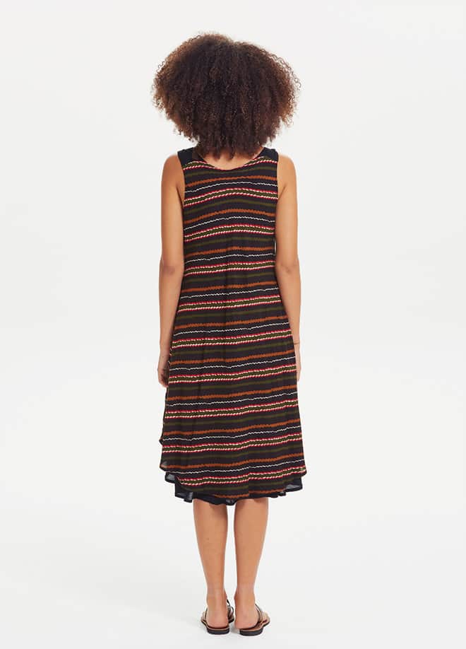 Scoop Neck Double Layer Sleeveless Striped Dress