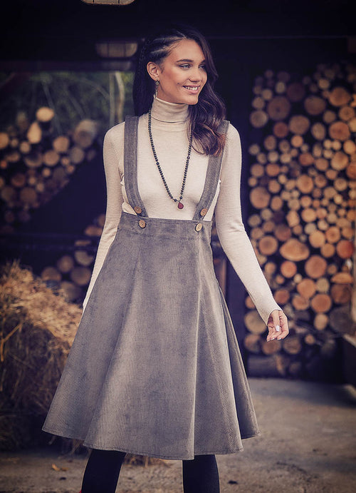 Adjustable Straps Cord Velvet Gilet Khaki Dress