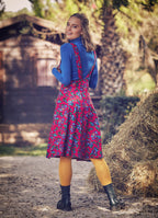 Applique Adjustable Straps Floral Gilet Red Dress