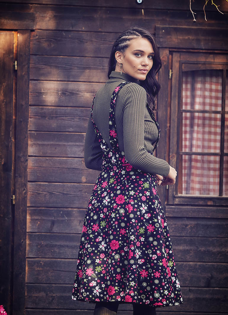 Applique Adjustable Straps Floral Gilet Pink Dress