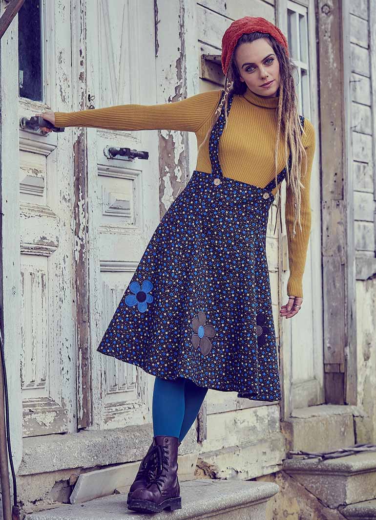 Applique Adjustable Straps Floral Gilet Blue Dress