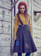 Applique Adjustable Straps Floral Gilet Blue Dress