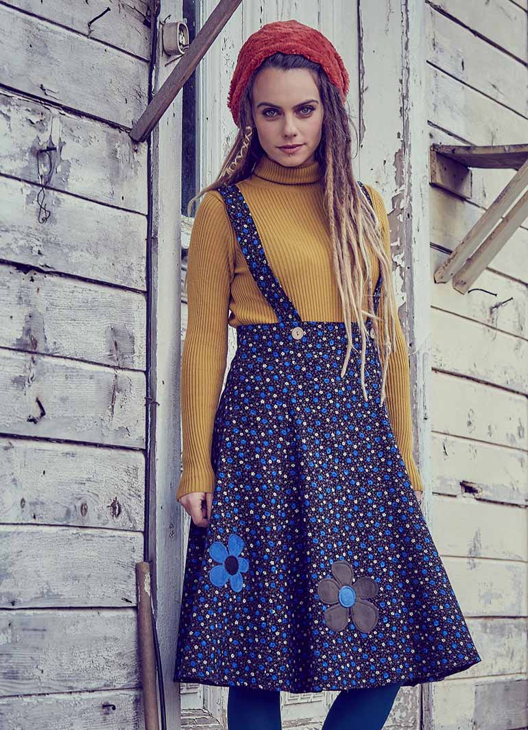 Applique Adjustable Straps Floral Gilet Blue Dress