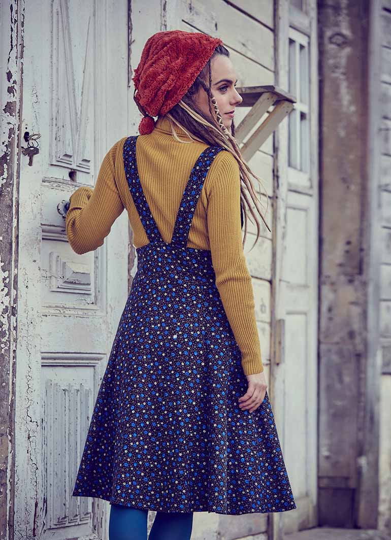 Applique Adjustable Straps Floral Gilet Blue Dress