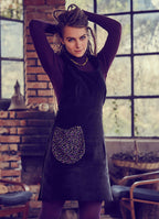 Adjustable Waist Sleeveless Hoodie Velvet Black Dress