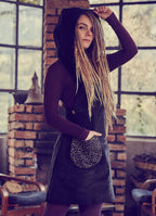 Adjustable Waist Sleeveless Hoodie Velvet Black Dress
