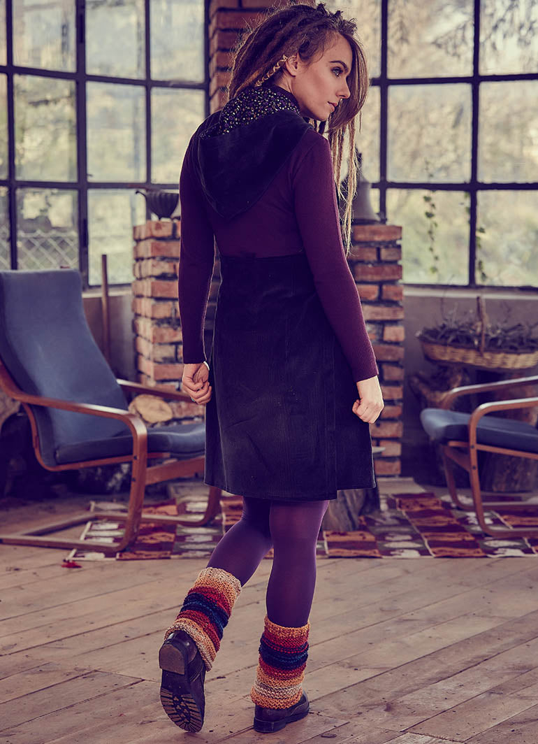 Adjustable Waist Sleeveless Hoodie Velvet Black Dress