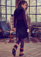 Adjustable Waist Sleeveless Hoodie Velvet Black Dress