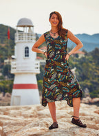 Amazon Print Binding Detail Sleeveless Black Dress