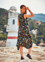 Amazon Print Binding Detail Sleeveless Black Dress