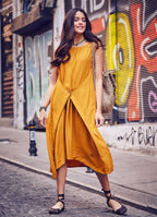 Hippie Wrap Detailed Sleeveless Long Yellow Dress