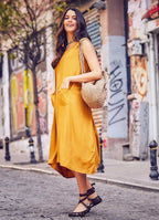 Hippie Wrap Detailed Sleeveless Long Yellow Dress