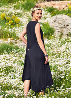 Hippie Wrap Detailed Sleeveless Long Black Dress