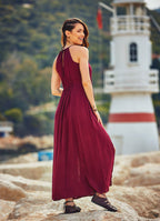 Double Front Slits Gypsy Long Claret Red Dress