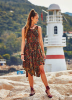 Paisley Asymmetrical Hem Sleeveless Summer Dress