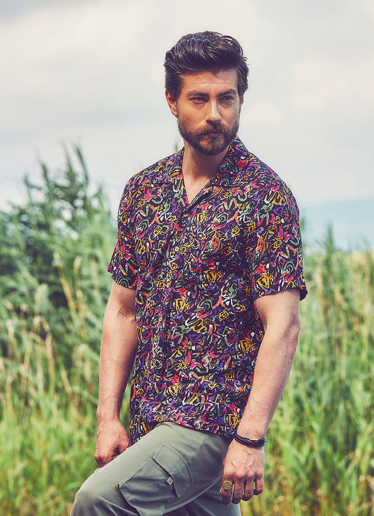 Black Patterned Comfortable Fit Men's Shirt
