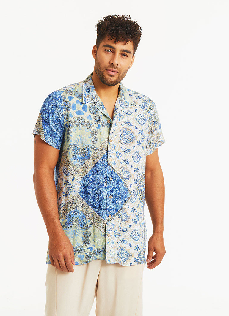 Blue Patterned Comfortable Fit Men's Shirt