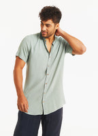 Half Sleeve Button Down Mandarin Collar Mens Shirt