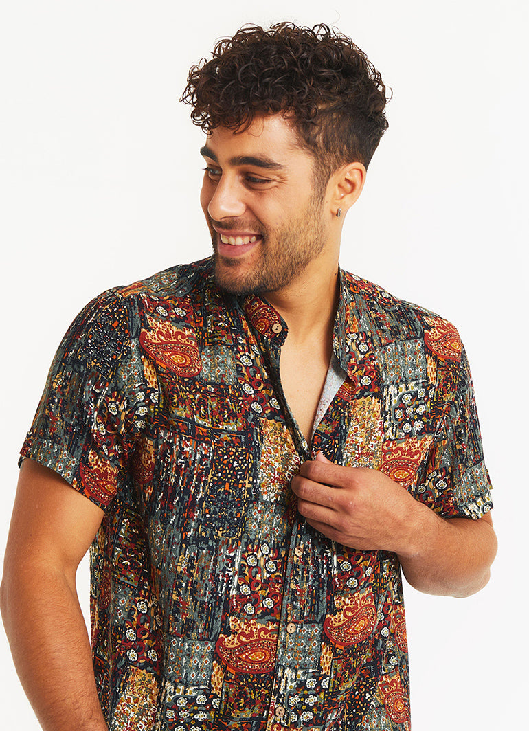 Printed Coconut Button Down Mandarin Collar Shirt