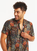Printed Coconut Button Down Mandarin Collar Shirt