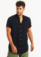 Half-Sleeve Mandarin Collar Boho Style  Black Men's Shirt