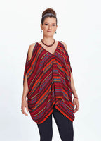 Relaxed Fit Red Striped Cold Shoulder Maternity Top