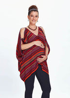 Relaxed Fit Red Striped Cold Shoulder Maternity Top