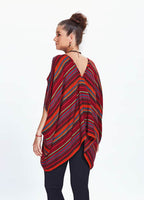 Relaxed Fit Red Striped Cold Shoulder Maternity Top