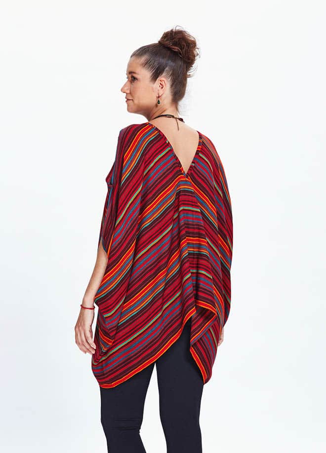 Relaxed Fit Red Striped Cold Shoulder Maternity Top