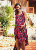 Scoop Neck Sleeveless Round Hem Tropical Print Maternity Dress