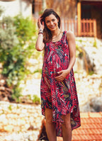 Scoop Neck Sleeveless Round Hem Tropical Print Maternity Dress