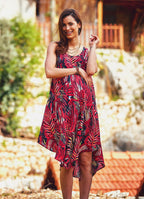 Scoop Neck Sleeveless Round Hem Tropical Print Maternity Dress
