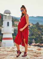 Scoop Neck Sleeveless Round Hem Bohemian Maternity Summer Dress