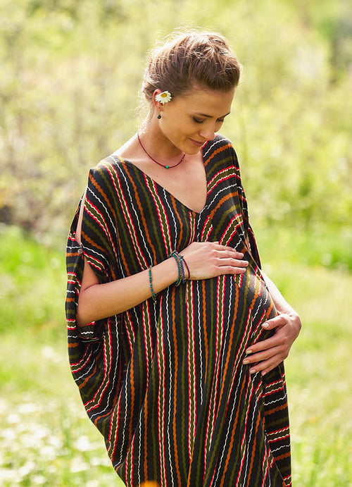 Asymmetrical Hem Loose Fit Hippie Style Striped Maternity Dress