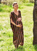 Asymmetrical Hem Loose Fit Hippie Style Striped Maternity Dress