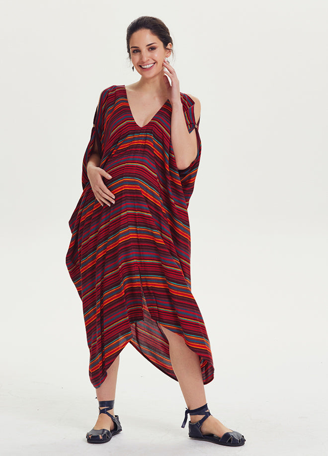 V Neck Asymmetrical Hem Hippie Style Wholesale Maternity Dress