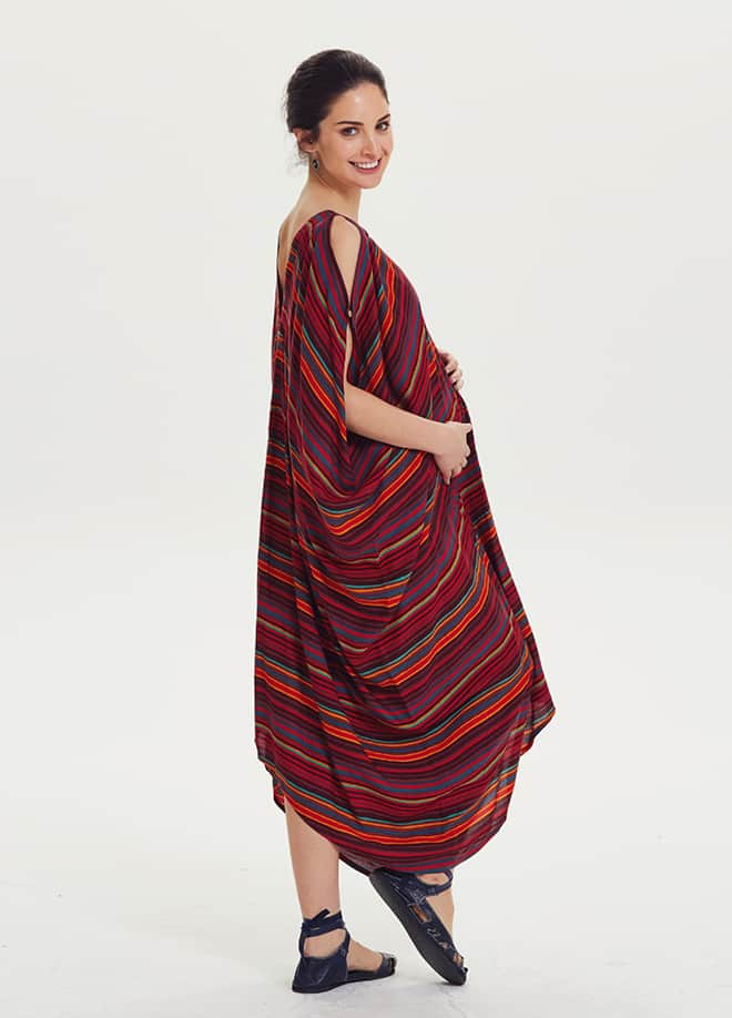 V Neck Asymmetrical Hem Hippie Style Wholesale Maternity Dress