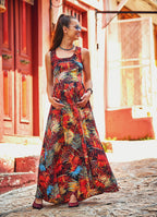 Wide Strappy Back Side Pockets Boho Wholesale Tropical Maxi Dress