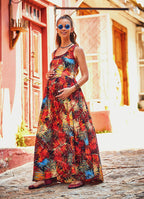 Wide Strappy Back Side Pockets Boho Wholesale Tropical Maxi Dress