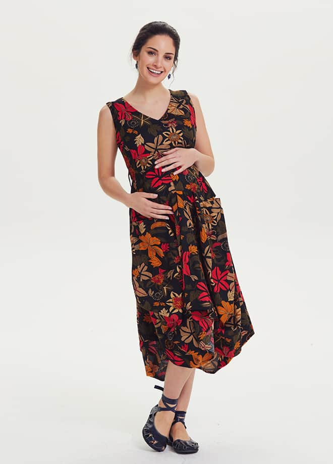 Sleeveless V Neckline Floral Cotton Bohemian Maternity Dress