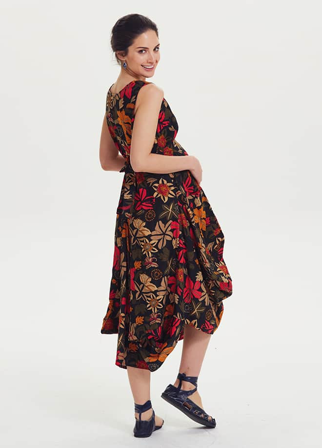 Sleeveless V Neckline Floral Cotton Bohemian Maternity Dress