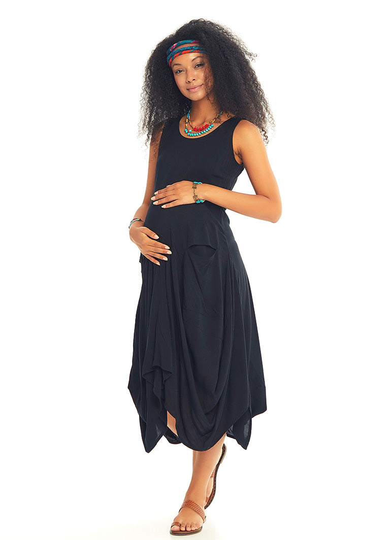 Boho Chic Sleeveless Black Maternity Dress