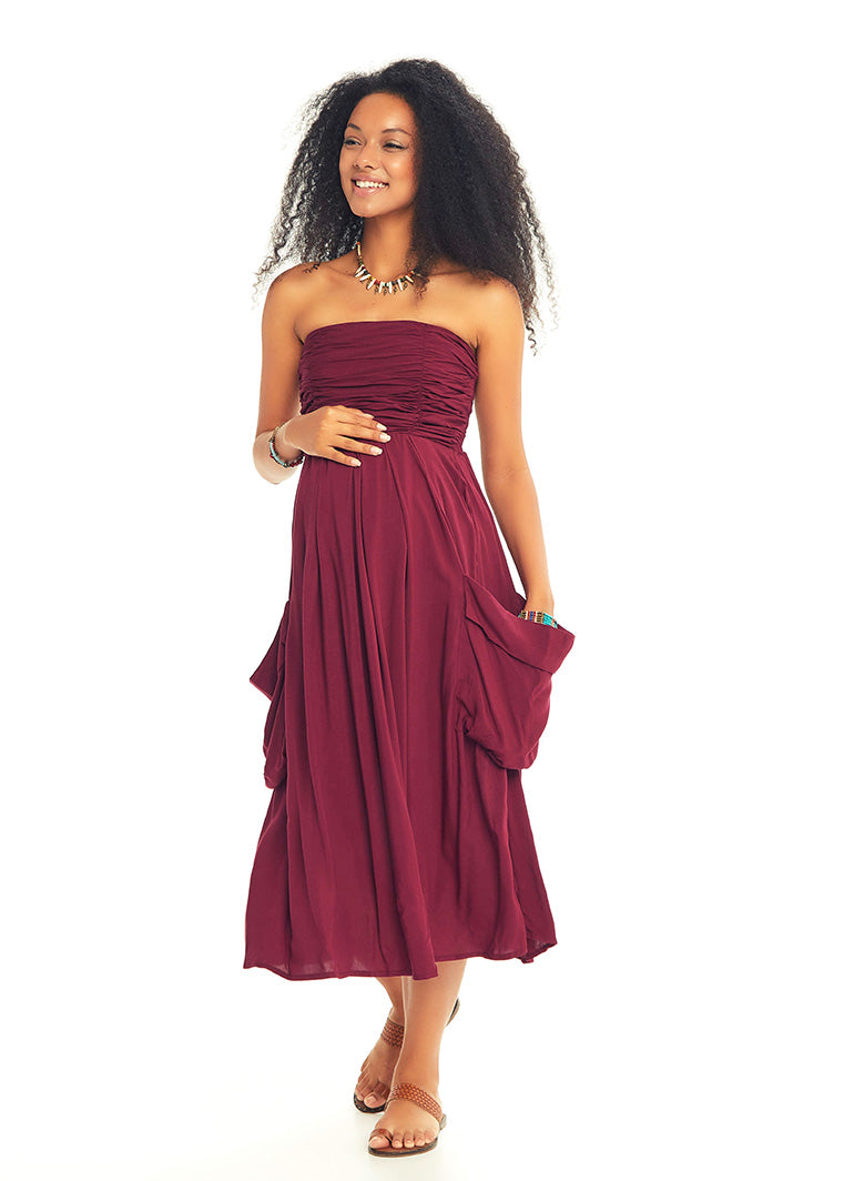 Strapless Drape Detail Midi Maternity Dress